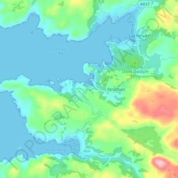 Topografisk kart Strathan, høyde, relieff
