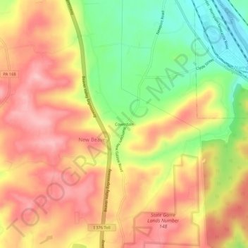 Topografisk kart Coverdale, høyde, relieff