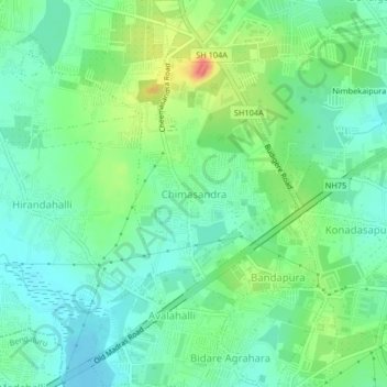 Topografisk kart Chimasandra, høyde, relieff