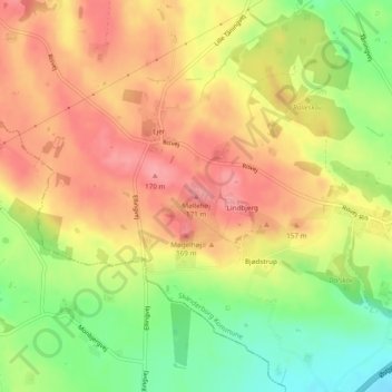 Topografisk kart Møllehøj, høyde, relieff