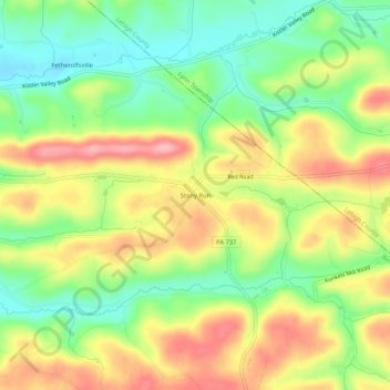 Topografisk kart Stony Run, høyde, relieff