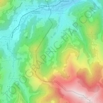 Topografisk kart Oberbreitenbach, høyde, relieff