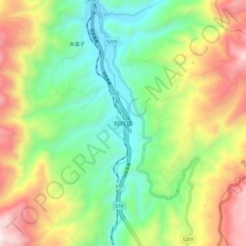 Topografisk kart Awang, høyde, relieff