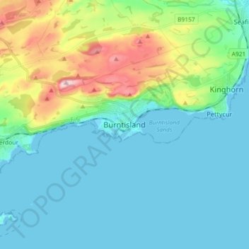 Topografisk kart Burntisland, høyde, relieff