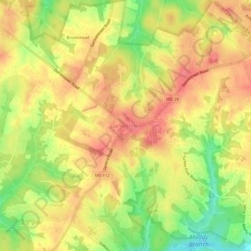 Topografisk kart Darnestown, høyde, relieff