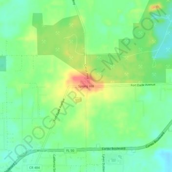 Topografisk kart Spring Hill, høyde, relieff