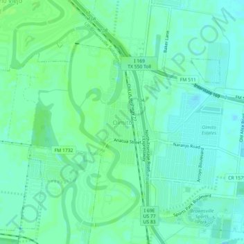 Topografisk kart Olmito, høyde, relieff