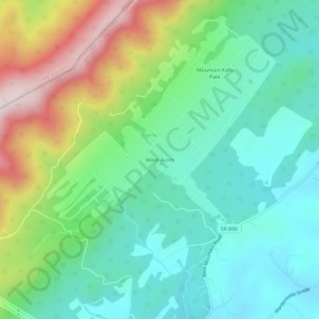 Topografisk kart Wilde Acres, høyde, relieff