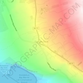 Topografisk kart Captain Cook, høyde, relieff