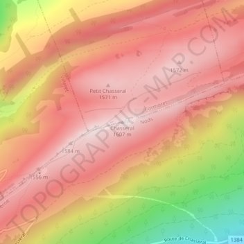 Topografisk kart Chasseral, høyde, relieff