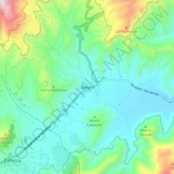 Topografisk kart Belén, høyde, relieff