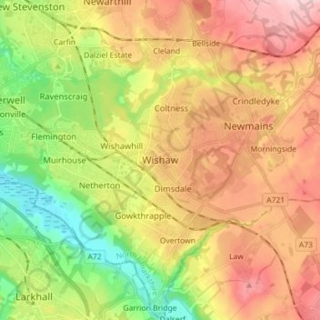 Topografisk kart Wishaw, høyde, relieff
