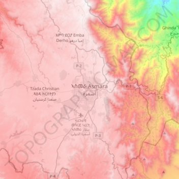 Topografisk kart ኣስመራ Asmara أسمرة, høyde, relieff