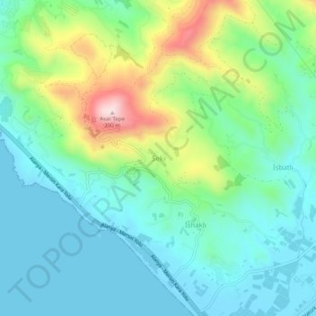 Topografisk kart Seki, høyde, relieff
