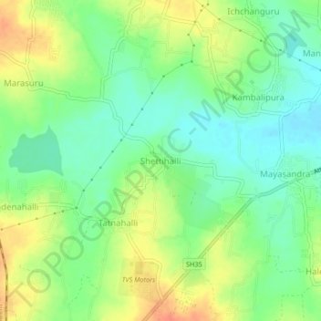 Topografisk kart Shettihalli, høyde, relieff