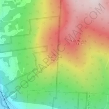 Topografisk kart Pine Cobble, høyde, relieff