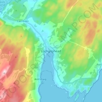 Topografisk kart Lochgilphead, høyde, relieff