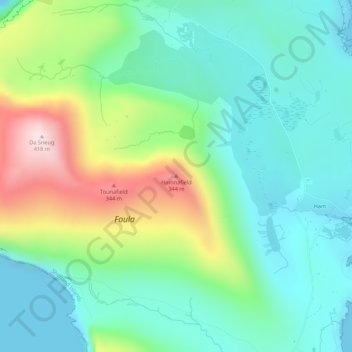 Topografisk kart Hamnafield, høyde, relieff