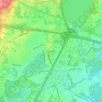 Topografisk kart Parsippany, høyde, relieff