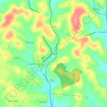 Topografisk kart Alverton, høyde, relieff
