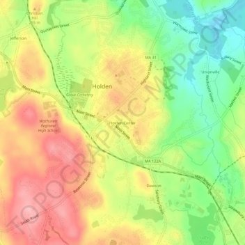 Topografisk kart Holden Center, høyde, relieff
