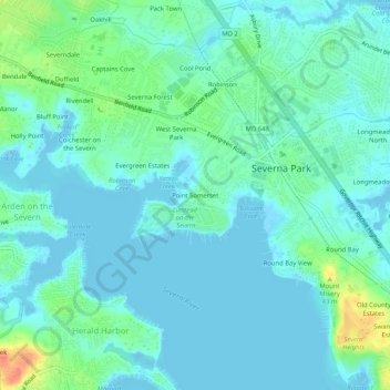 Topografisk kart Point Somerset, høyde, relieff