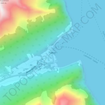 Topografisk kart Sæbø, høyde, relieff