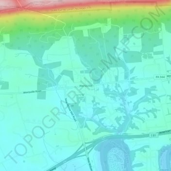 Topografisk kart Wertzville, høyde, relieff