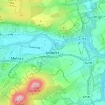 Topografisk kart Newstead, høyde, relieff