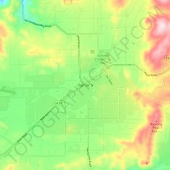 Topografisk kart Ramona, høyde, relieff