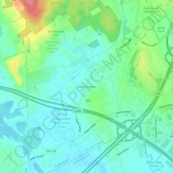 Topografisk kart South Foxboro, høyde, relieff