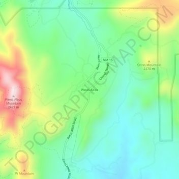 Topografisk kart Pinos Altos, høyde, relieff