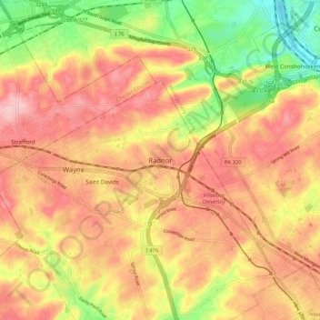 Topografisk kart Radnor, høyde, relieff