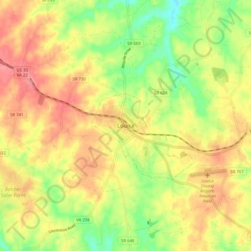 Topografisk kart Louisa, høyde, relieff