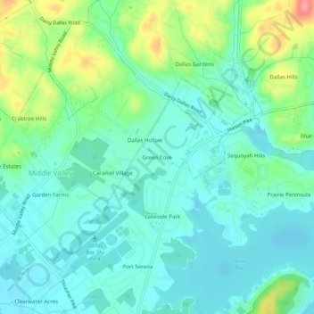 Topografisk kart Green Cove, høyde, relieff