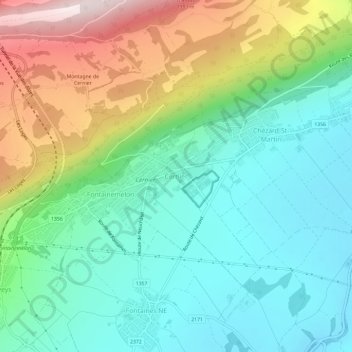 Topografisk kart Cernier, høyde, relieff