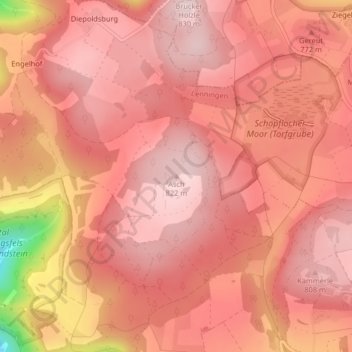 Topografisk kart Asch, høyde, relieff