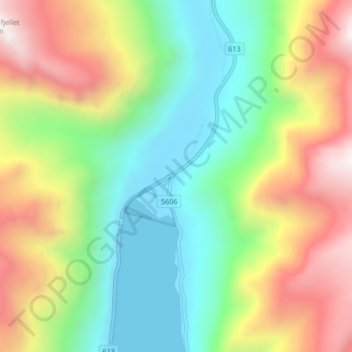 Topografisk kart Vetlefjorden, høyde, relieff