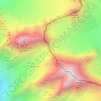 Topografisk kart Col du Chardonnet, høyde, relieff