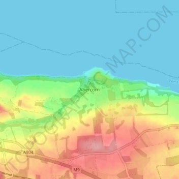 Topografisk kart Abercorn, høyde, relieff