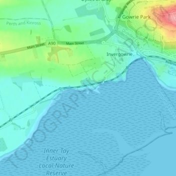 Topografisk kart Kingoodie, høyde, relieff