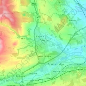 Topografisk kart Denny, høyde, relieff