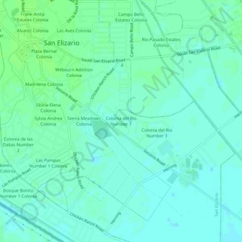 Topografisk kart Colonia del Rio Number 1, høyde, relieff