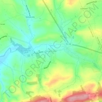 Topografisk kart New Tripoli, høyde, relieff