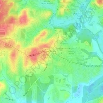 Topografisk kart Shake Rag, høyde, relieff