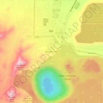 Topografisk kart Mexican Town, høyde, relieff