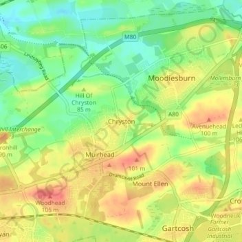 Topografisk kart Chryston, høyde, relieff