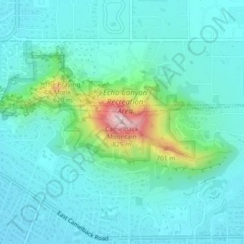 Topografisk kart Camelback Mountain, høyde, relieff