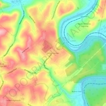 Topografisk kart Mount Vernon, høyde, relieff