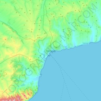 Topografisk kart Tekirdağ, høyde, relieff